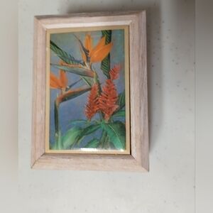 Tropical Floral Art Painting with Wooden Frame